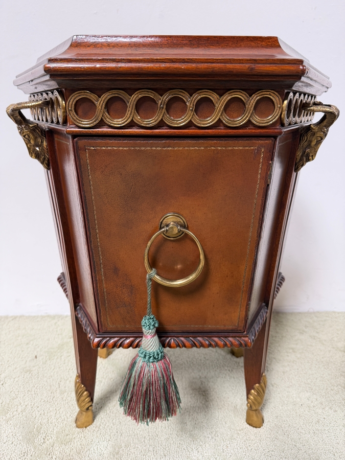 Just Added - Maitland-Smith Mahogany Octagonal Hooved Table With Hand-Tooled Leather Panels and Neoclassical Brass Accents 20'W X 16.5'D X 25'H [Photo 3]