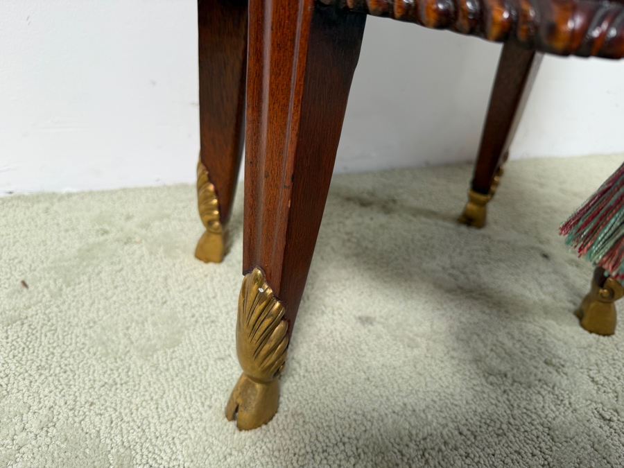 Just Added - Maitland-Smith Mahogany Octagonal Hooved Table With Hand-Tooled Leather Panels and Neoclassical Brass Accents 20'W X 16.5'D X 25'H [Photo 7]