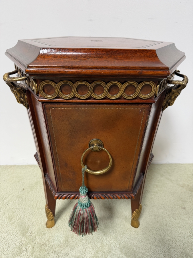Just Added - Maitland-Smith Mahogany Octagonal Hooved Table With Hand-Tooled Leather Panels and Neoclassical Brass Accents 20'W X 16.5'D X 25'H [Photo 2]