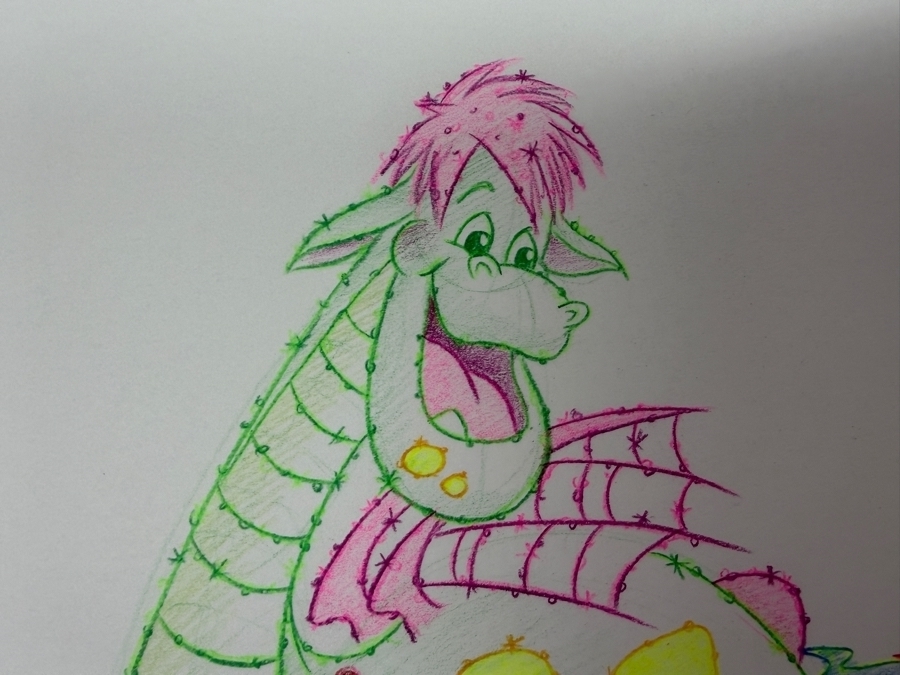 Megan Matsumoto Signed 2017 D23 Expo Hand-Drawn Illustration Of Elliott The Dragon From Disneyland’s Main Street Electrical Parade, Celebrating The Parade's 45th Anniversary 13'W X 10.5'H [Photo 4]