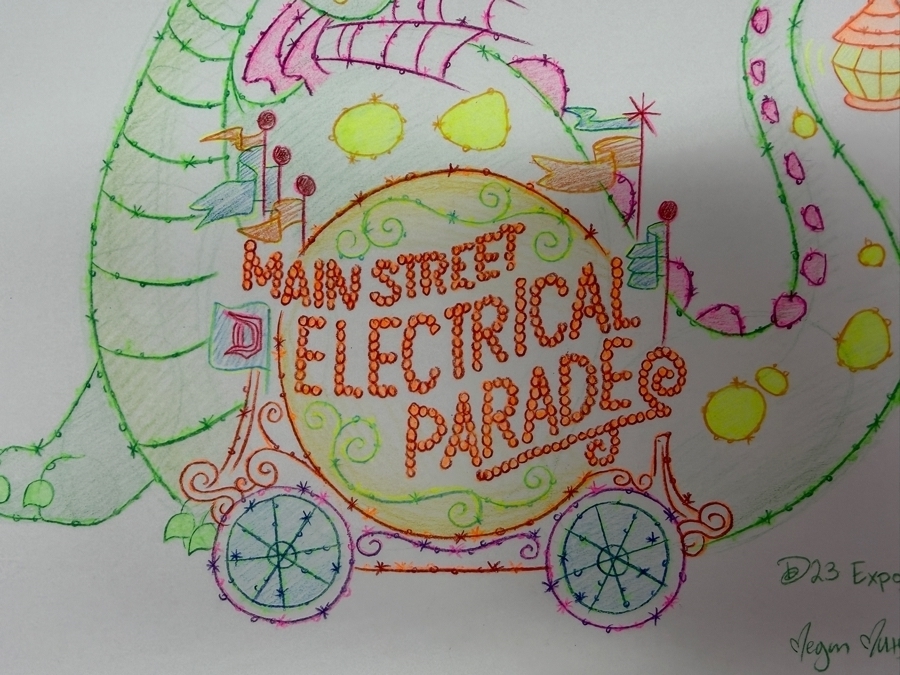 Megan Matsumoto Signed 2017 D23 Expo Hand-Drawn Illustration Of Elliott The Dragon From Disneyland’s Main Street Electrical Parade, Celebrating The Parade's 45th Anniversary 13'W X 10.5'H [Photo 3]