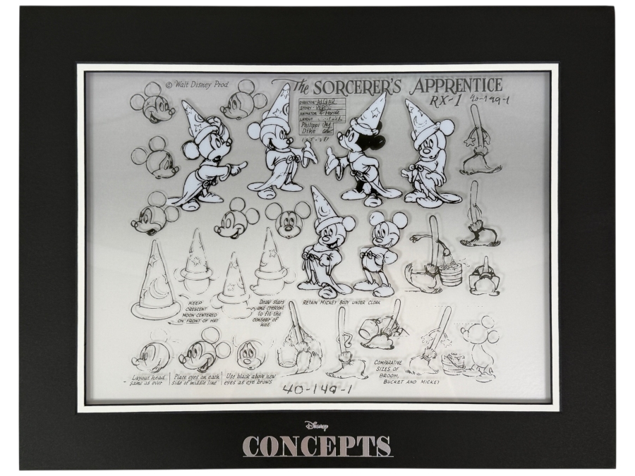 Fred Moore Designed 2017 D23 Expo Exclusive Disney Concepts Framed Model Sheet Reproduction Of Mickey Mouse From The Sorcerer's Apprentice Segment Of Walt Disney’s Fantasia