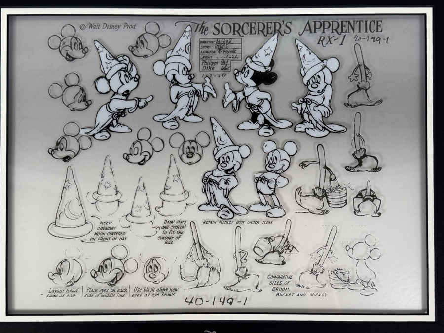 Fred Moore Designed 2017 D23 Expo Exclusive Disney Concepts Framed Model Sheet Reproduction Of Mickey Mouse From The Sorcerer's Apprentice Segment Of Walt Disney’s Fantasia [Photo 2]