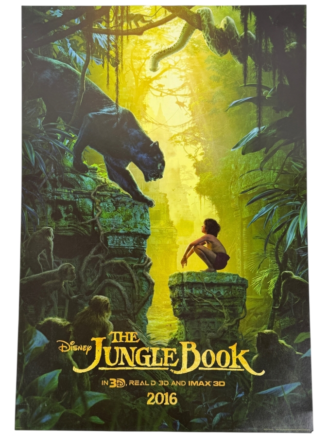 Disney’s The Jungle Book 2016 Live-Action Remake Official Movie Poster Featuring Mowgli, Bagheera, And King Louie’s Ruins, Promoted In RealD 3D And IMAX 3D 13'W X 19'H
