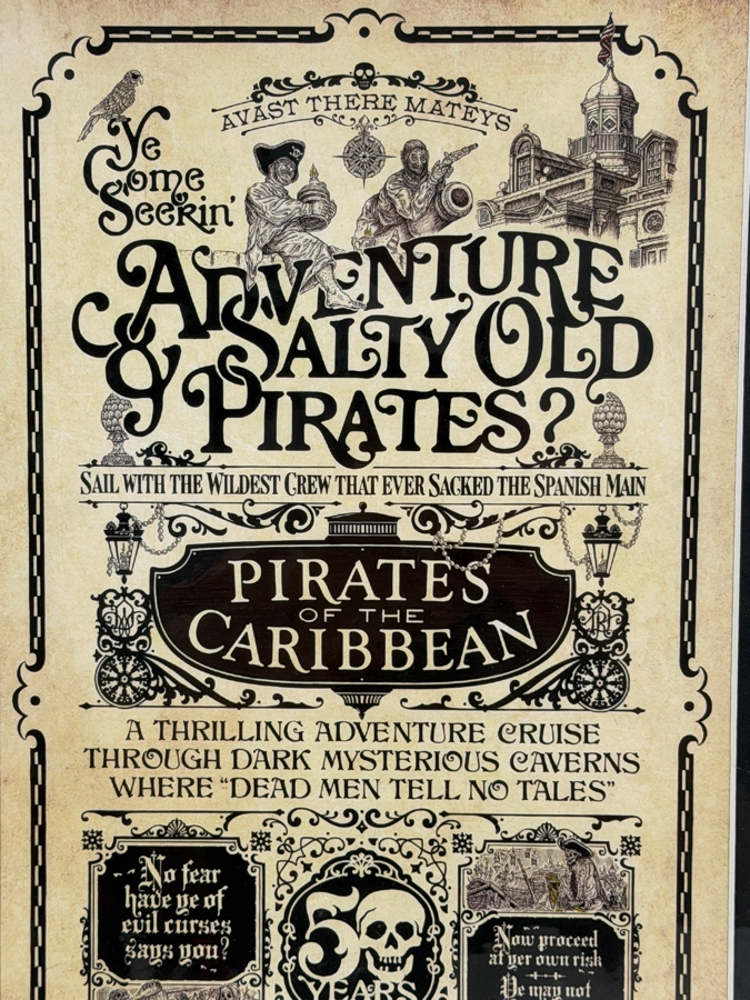 Jeremy Fulton Signed 2017 D23 Expo Exclusive Disneyland Pirates Of The Caribbean 50th Anniversary Commemorative Broadside Giclee Print 7.5'W X 13.5'H [Photo 3]