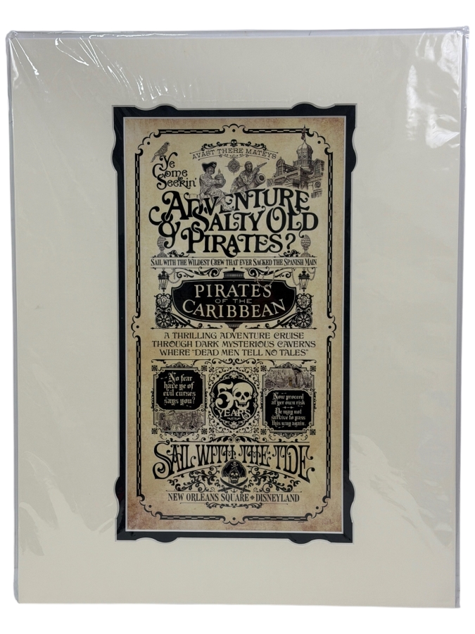 Jeremy Fulton Signed 2017 D23 Expo Exclusive Disneyland Pirates Of The Caribbean 50th Anniversary Commemorative Broadside Giclee Print 7.5'W X 13.5'H