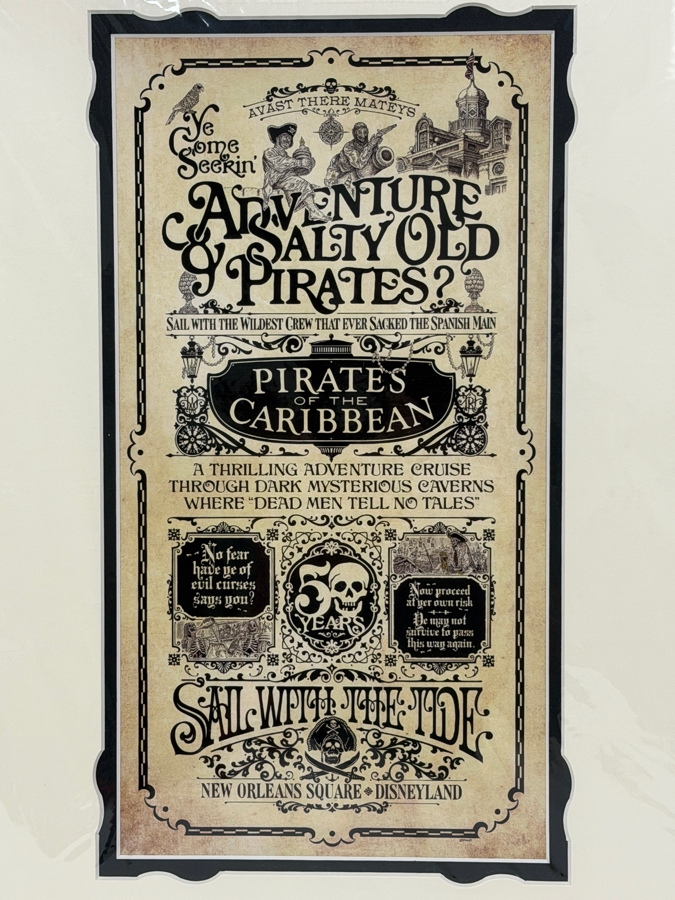 Jeremy Fulton Signed 2017 D23 Expo Exclusive Disneyland Pirates Of The Caribbean 50th Anniversary Commemorative Broadside Giclee Print 7.5'W X 13.5'H [Photo 2]