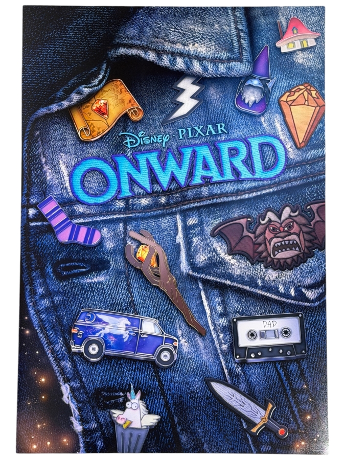 Disney Pixar Onward Denim Jacket With Enamel Pins Official Promotional Movie Wall Poster 18.5'W X 27'H
