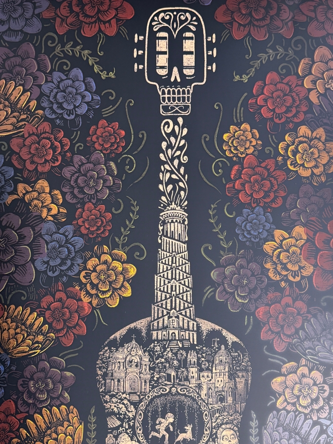 Disney Pixar Coco 2017 D23 Expo Exclusive Promotional Guitar And Marigold Floral Lithograph Poster 18.5'W X 27'H [Photo 3]