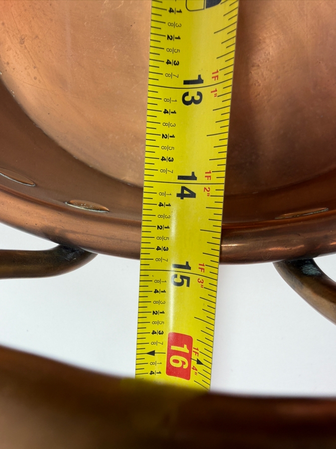 Just Added - Antique 15-Inch Large Solid Copper Jam Preserving Pan With Twin Riveted Brass Handles And Rolled Rim 15'W X 5'H [Photo 8]
