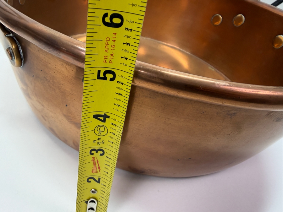 Just Added - Antique 15-Inch Large Solid Copper Jam Preserving Pan With Twin Riveted Brass Handles And Rolled Rim 15'W X 5'H [Photo 9]