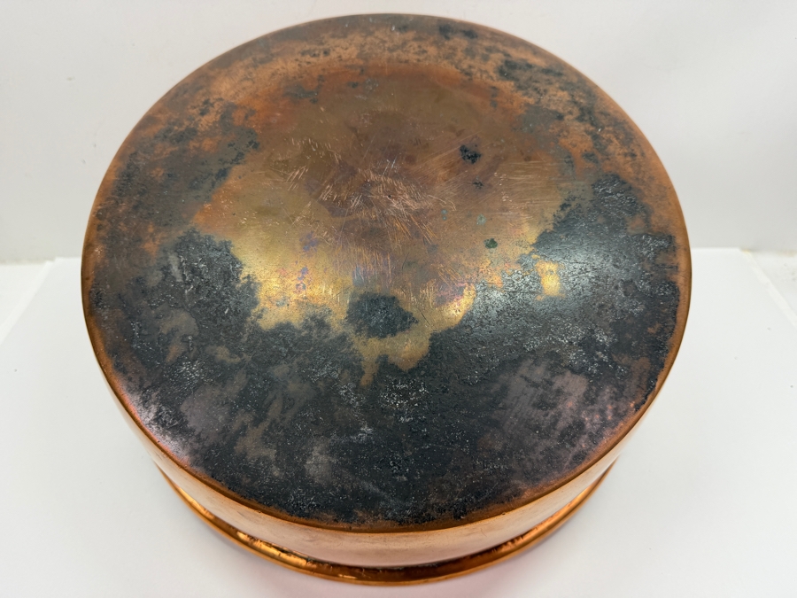 Just Added - Antique 15-Inch Large Solid Copper Jam Preserving Pan With Twin Riveted Brass Handles And Rolled Rim 15'W X 5'H [Photo 7]
