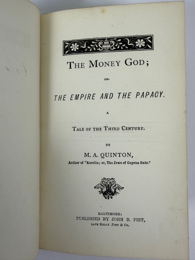 Just Added - The Money God; Or, The Empire And The Papacy By Michael Andrew Corrigan First Edition Antique Hardcover Book 1872 [Photo 2]