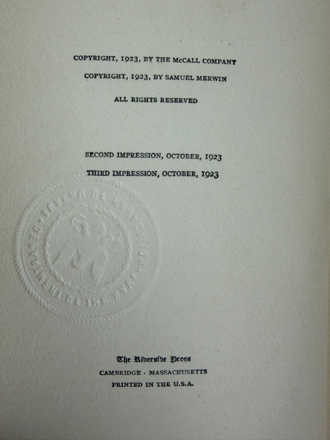 Just Added - Silk: A Legend By Samuel Merwin Third Impression Hardcover Antique Book October 1923 The Riverside Press Featuring Embossed Ownership Seal [Photo 5]