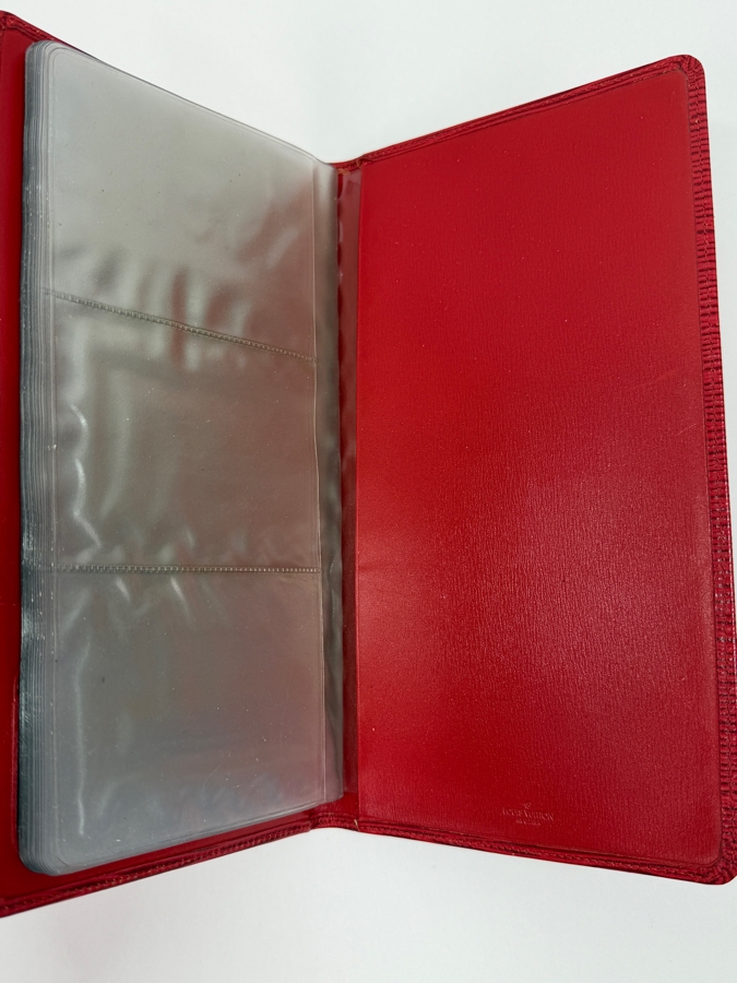 Just Added - Louis Vuitton Castilian Red Epi Leather Desk Agenda Cover Featuring Bi-Fold Design And Debossed LV Logo Motif 5.25'W X 9.75'H [Photo 5]