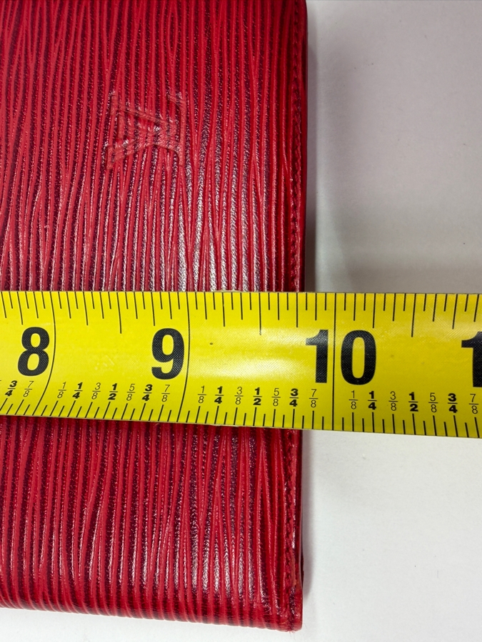 Just Added - Louis Vuitton Castilian Red Epi Leather Desk Agenda Cover Featuring Bi-Fold Design And Debossed LV Logo Motif 5.25'W X 9.75'H [Photo 10]