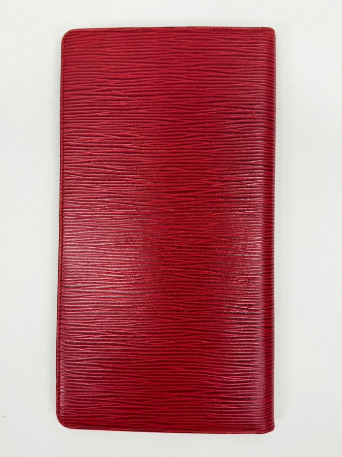 Just Added - Louis Vuitton Castilian Red Epi Leather Desk Agenda Cover Featuring Bi-Fold Design And Debossed LV Logo Motif 5.25'W X 9.75'H [Photo 4]