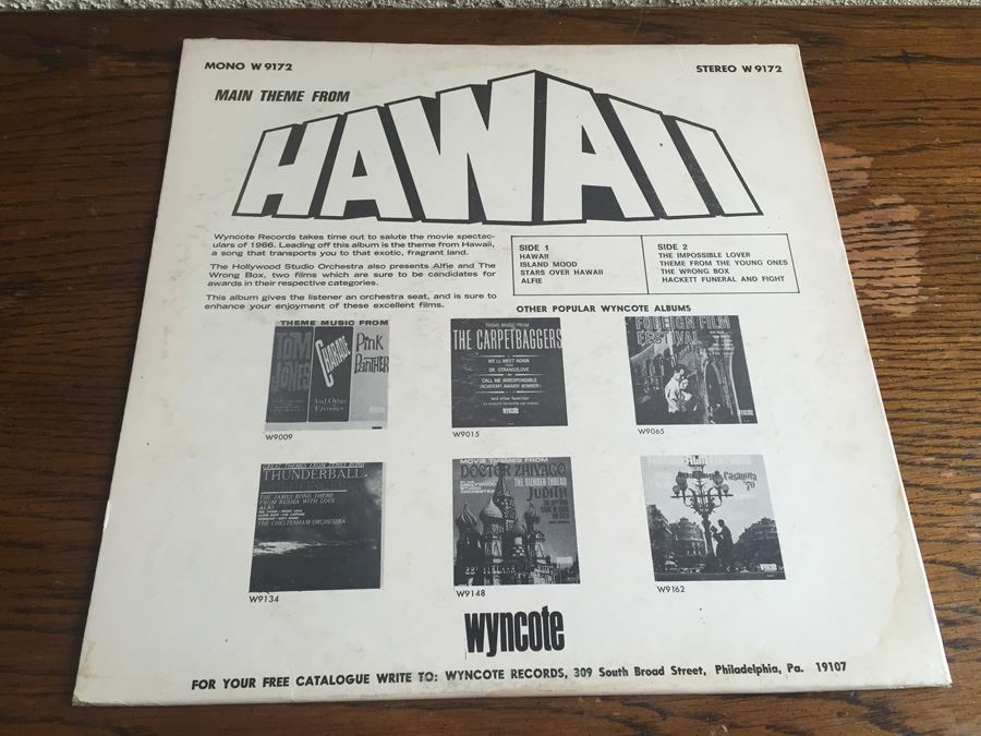 Hollywood Studio Orchestra, The ‎- Hawaii, Alfie, And The Wrong Box - Wyncote ‎- W-9172 [Photo 2]