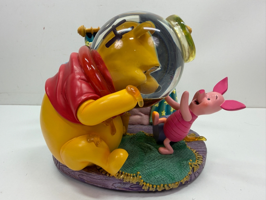 Disney Store Winnie The Pooh And Piglet Rumbly In My Tumbly Musical Snow Globe Featuring Pooh Stuck In A Hunny Pot 8.5'W X 7'D X 7'H [Photo 2]