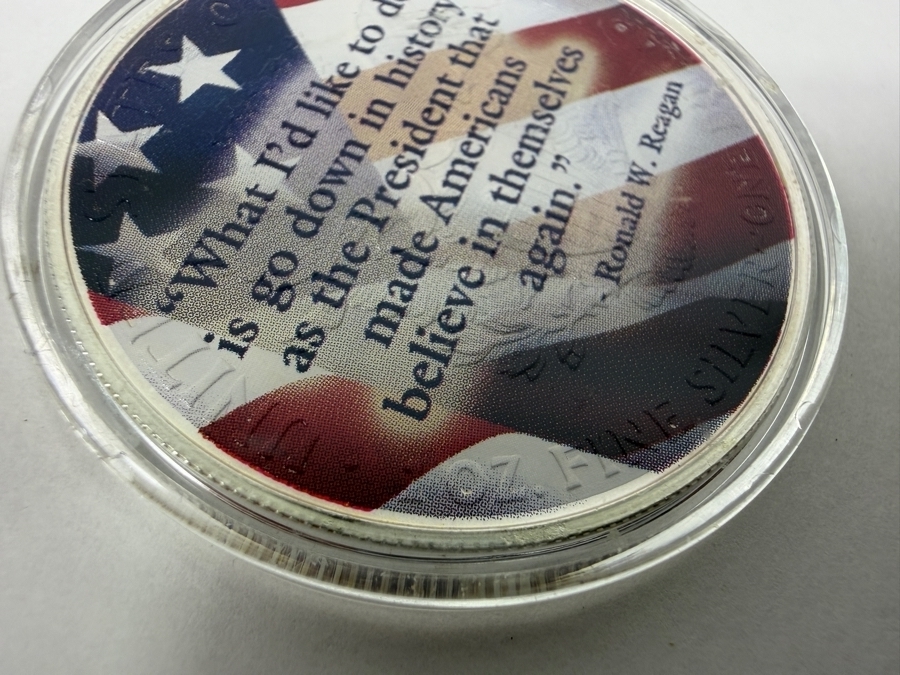 2004 Ronald Reagan 40th President Of The United States Colorized American Silver Eagle One Troy Ounce .999 Fine Silver Commemorative Coin [Photo 4]