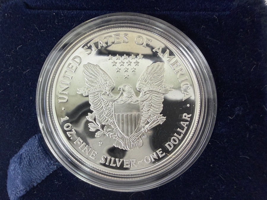 1998 United States American Silver Eagle One Ounce Fine Silver Proof Coin In Original Government Velvet Presentation Case And Protective Capsule
 [Photo 6]