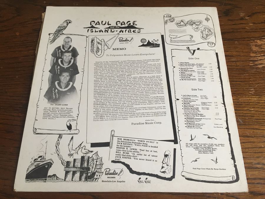 Paul Page with the Island Aires featuring Bernie Kaai Lewis - Let's Have A Luau - Paradise Records - PMS-3031 [Photo 2]