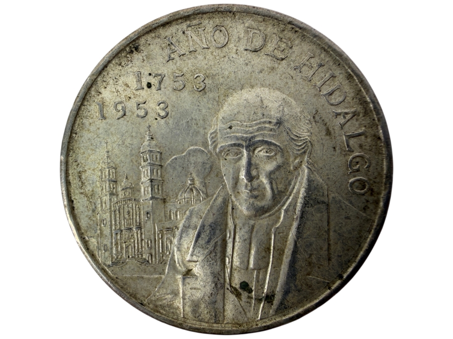 1953 Mexico Silver 5 Pesos Coin Commemorating The 200th Anniversary Of Miguel Hidalgo Y Costilla's Birth