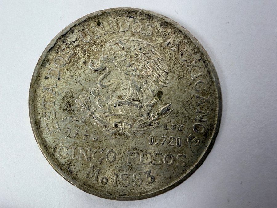 1953 Mexico Silver 5 Pesos Coin Commemorating The 200th Anniversary Of Miguel Hidalgo Y Costilla's Birth [Photo 2]