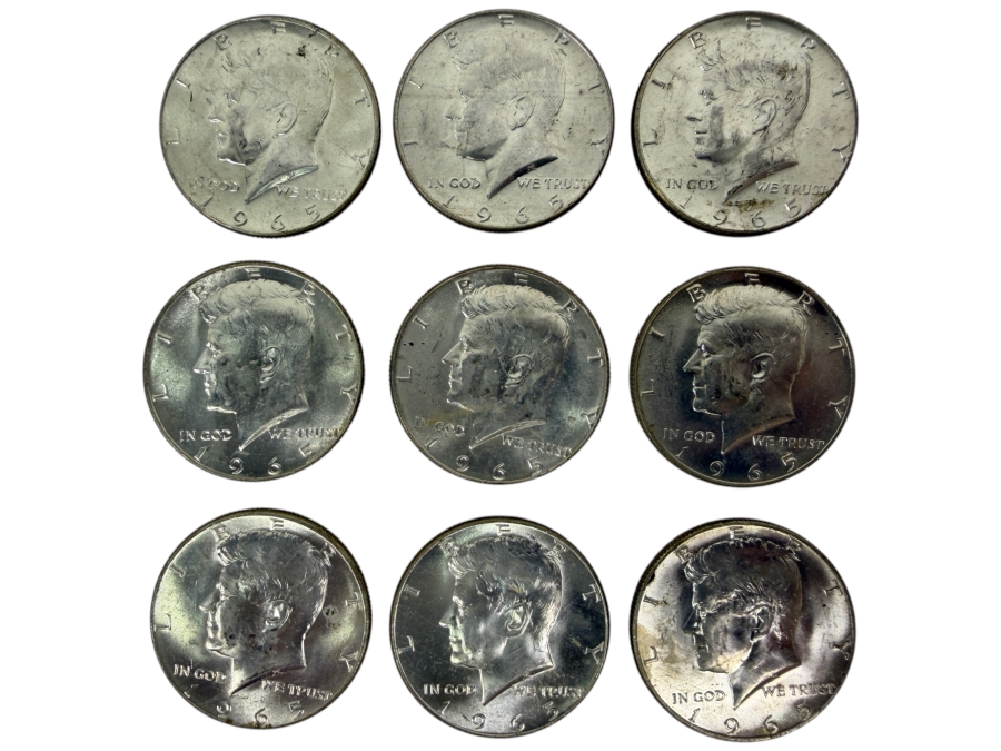 (9) Uncirculated 1965 US Kennedy Half Dollars