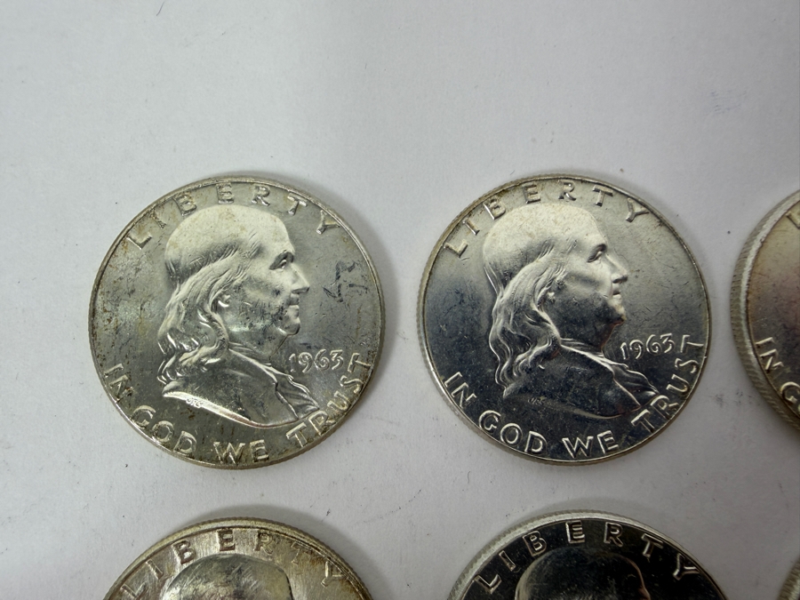 (9) Uncirculated 1963 US Franklin Half Dollars [Photo 2]