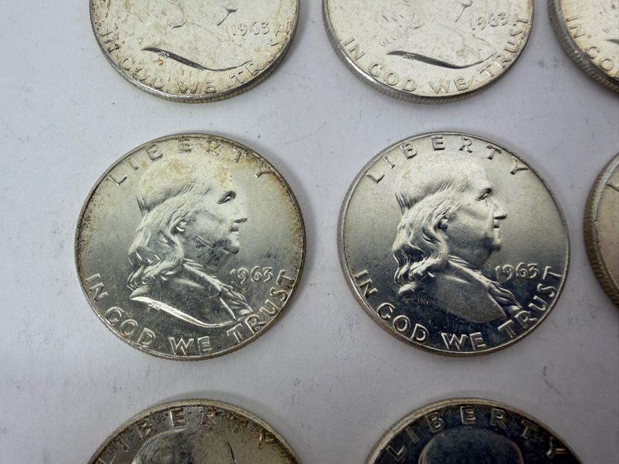 (9) Uncirculated 1963 US Franklin Half Dollars [Photo 4]