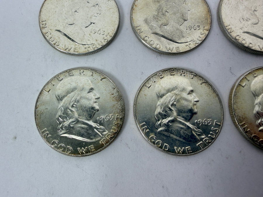 (9) Uncirculated 1963 US Franklin Half Dollars [Photo 4]