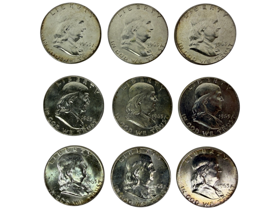 (9) Uncirculated 1963 US Franklin Half Dollars