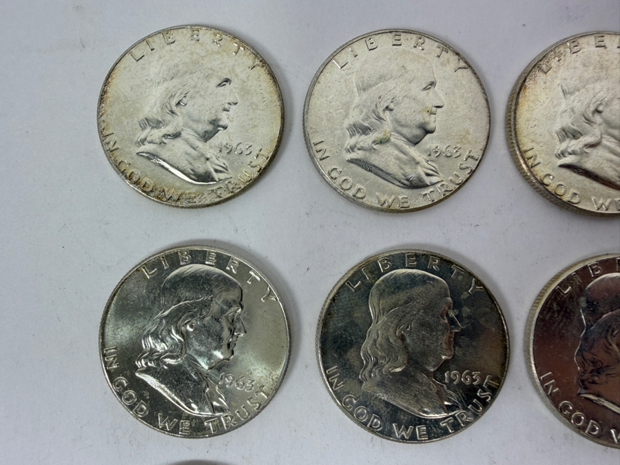 (9) Uncirculated 1963 US Franklin Half Dollars [Photo 2]