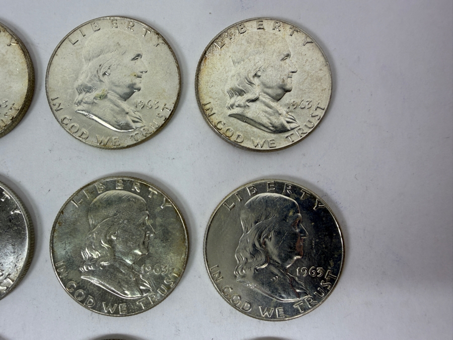 (9) Uncirculated 1963 US Franklin Half Dollars [Photo 3]