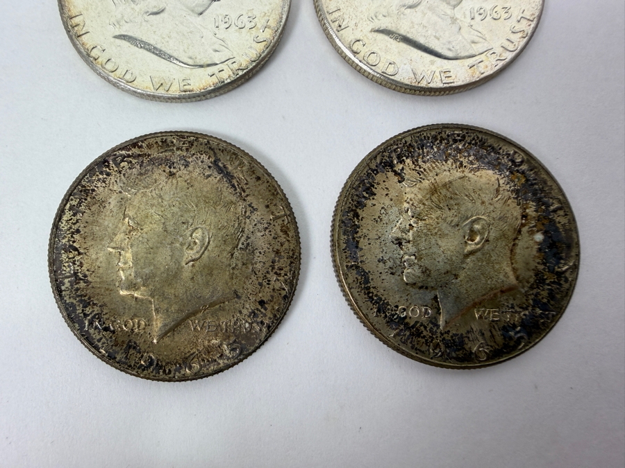 (2) Uncirculated 1963 US Franklin Half Dollars And (2) Uncirculated 1965 US Kennedy Half Dollars [Photo 3]