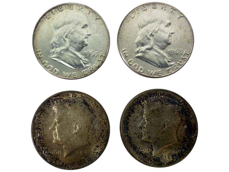 (2) Uncirculated 1963 US Franklin Half Dollars And (2) Uncirculated 1965 US Kennedy Half Dollars