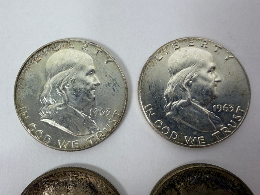 (2) Uncirculated 1963 US Franklin Half Dollars And (2) Uncirculated 1965 US Kennedy Half Dollars [Photo 2]