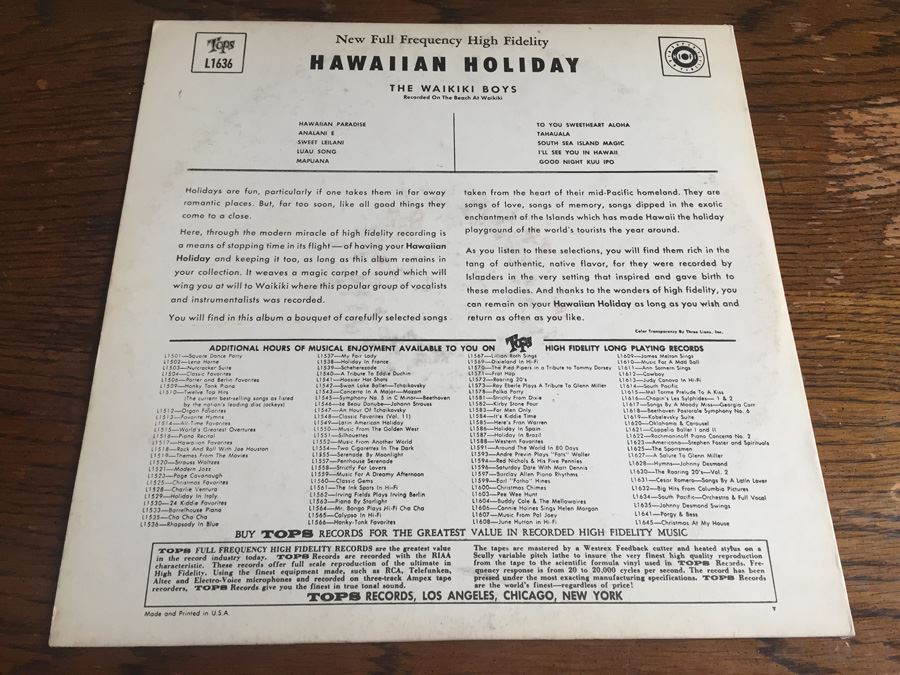 The Waikiki Boys - Hawaiian Holiday - Tops Records ‎- CL1636 [Photo 2]