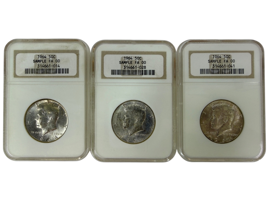 (3) 1964 Kennedy Half Dollar Sample PCGS FA00 Slabbed Silver Coins


