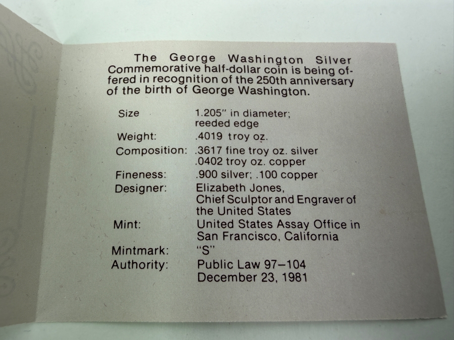 1732-1982 Proof 90% Silver Commemorative Half Dollar [Photo 5]