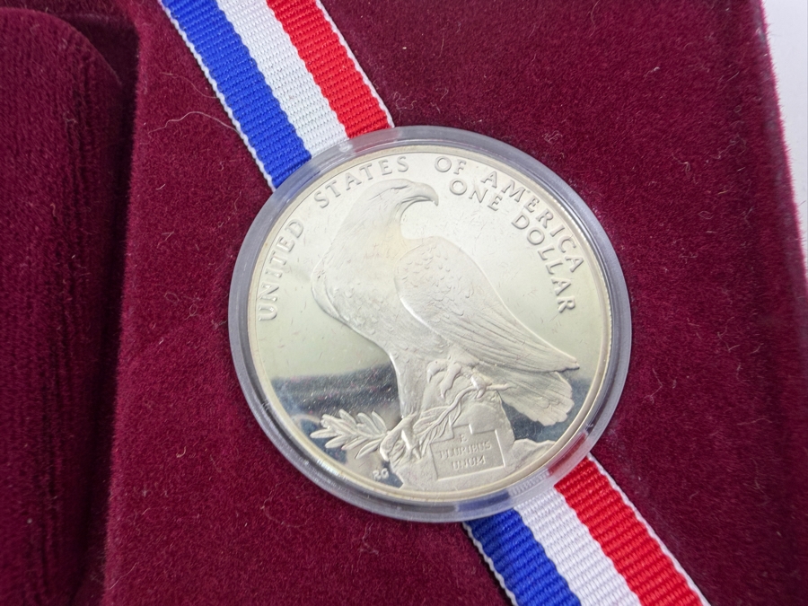 1984 Los Angeles Olympic Silver Dollar Proof Coin In Original Red Velvet Presentation Box [Photo 5]