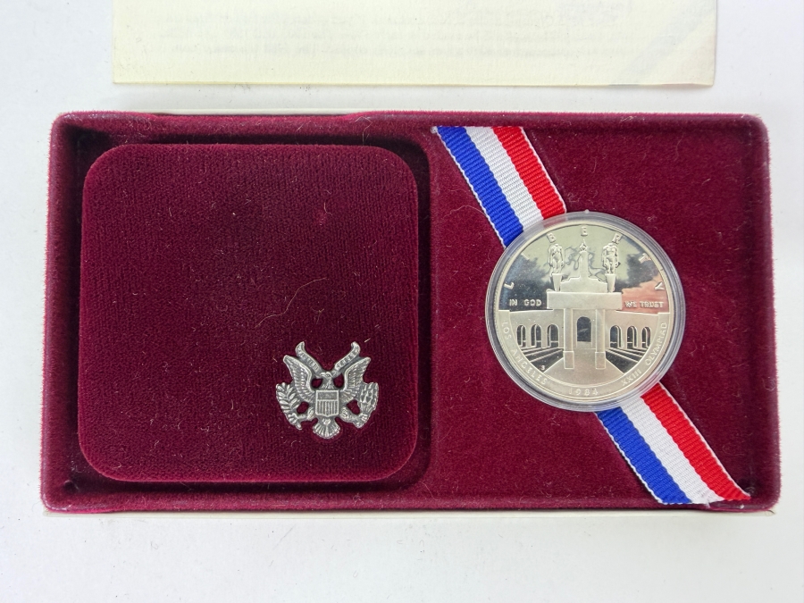 1984 Los Angeles Olympic Silver Dollar Proof Coin In Original Red Velvet Presentation Box [Photo 2]