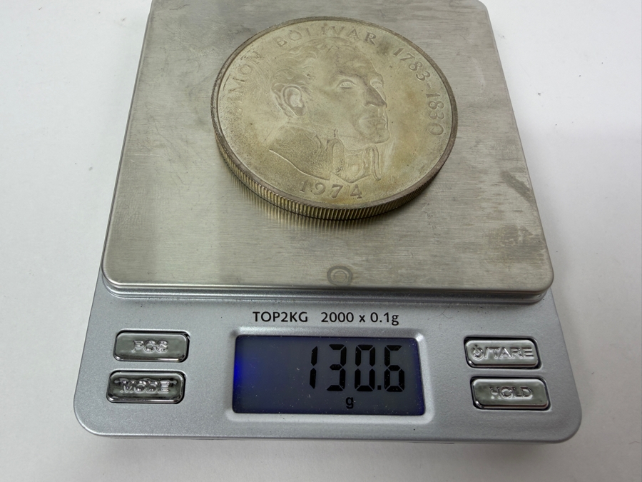 Large 2.5'W 1974 Panama 20 Balboas Simón Bolívar .925 Sterling Silver Commemorative Coin 130.6g [Photo 7]
