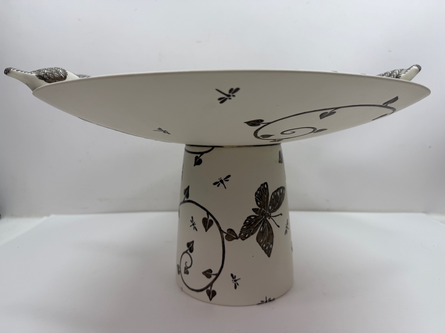 Emilia Castillo Plata Pura Potter Footed Pottery Bowl With Birds And Sterling Silver Decorations 15'W X 9.5'H 33.3g (RSF) [Photo 5]
