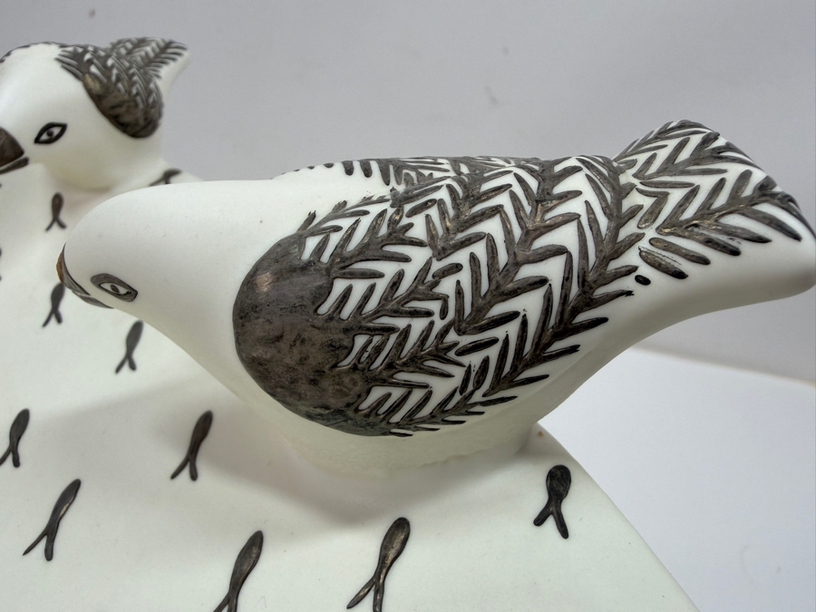 Emilia Castillo Plata Pura Potter Footed Pottery Bowl With Birds And Sterling Silver Decorations 15'W X 9.5'H 33.3g (RSF) [Photo 10]