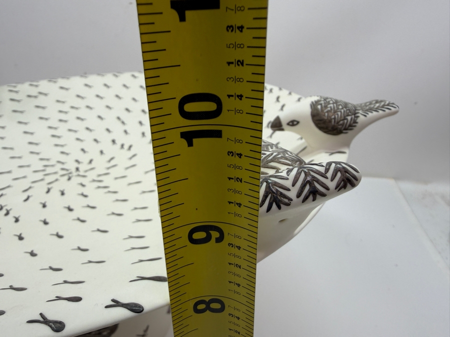 Emilia Castillo Plata Pura Potter Footed Pottery Bowl With Birds And Sterling Silver Decorations 15'W X 9.5'H 33.3g (RSF) [Photo 13]
