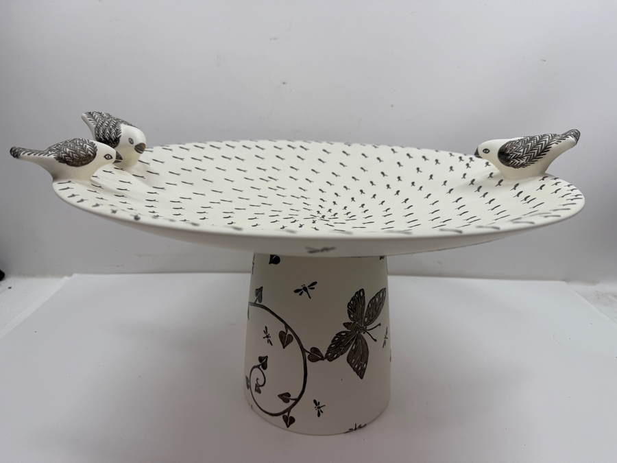 Emilia Castillo Plata Pura Potter Footed Pottery Bowl With Birds And Sterling Silver Decorations 15'W X 9.5'H 33.3g (RSF) [Photo 2]