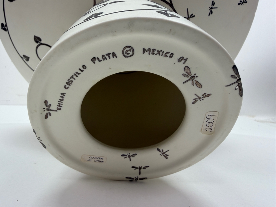 Emilia Castillo Plata Pura Potter Footed Pottery Bowl With Birds And Sterling Silver Decorations 15'W X 9.5'H 33.3g (RSF) [Photo 7]