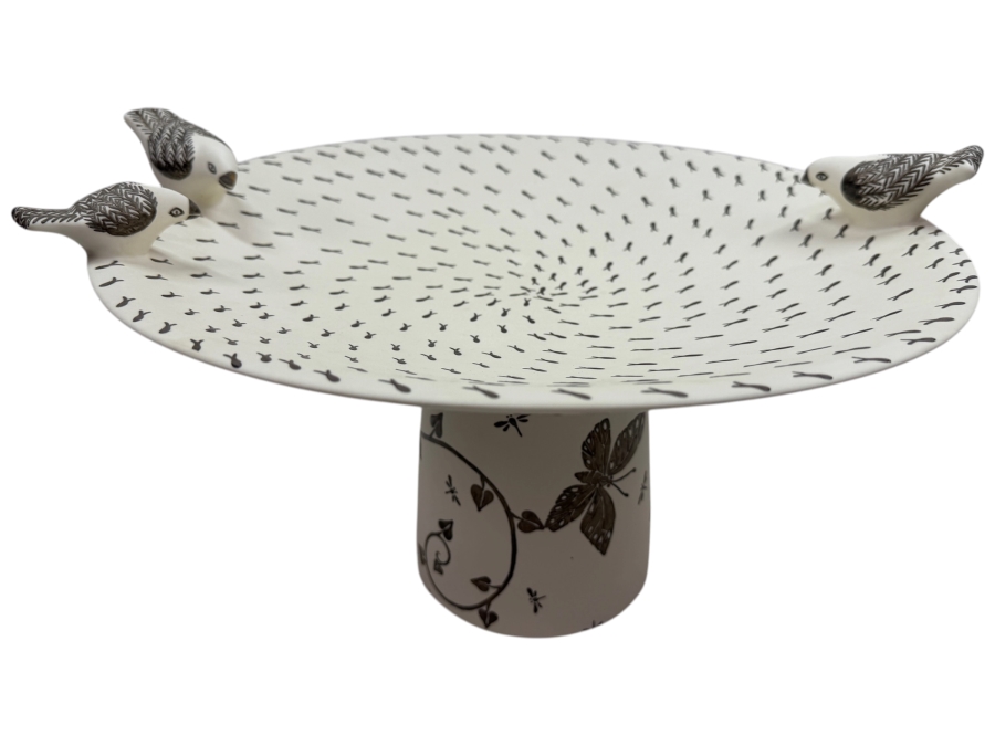 Emilia Castillo Plata Pura Potter Footed Pottery Bowl With Birds And Sterling Silver Decorations 15'W X 9.5'H 33.3g (RSF)